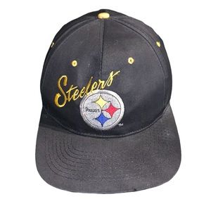 Vintage 90s Team NFL ADJ Pittsburgh Steelers Black Snapback Hat